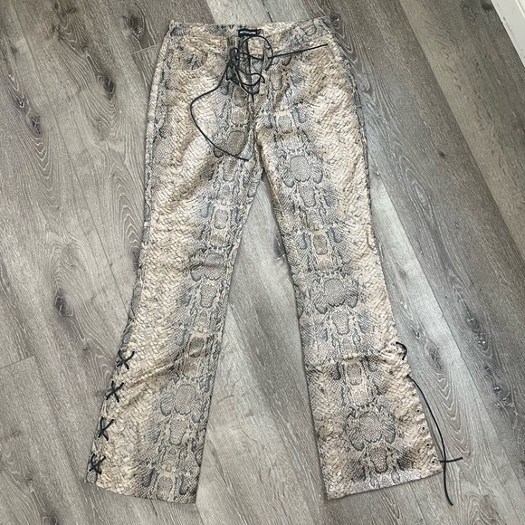 Brown Snake Print Coated leather Flare pants - Picture 1 of 6